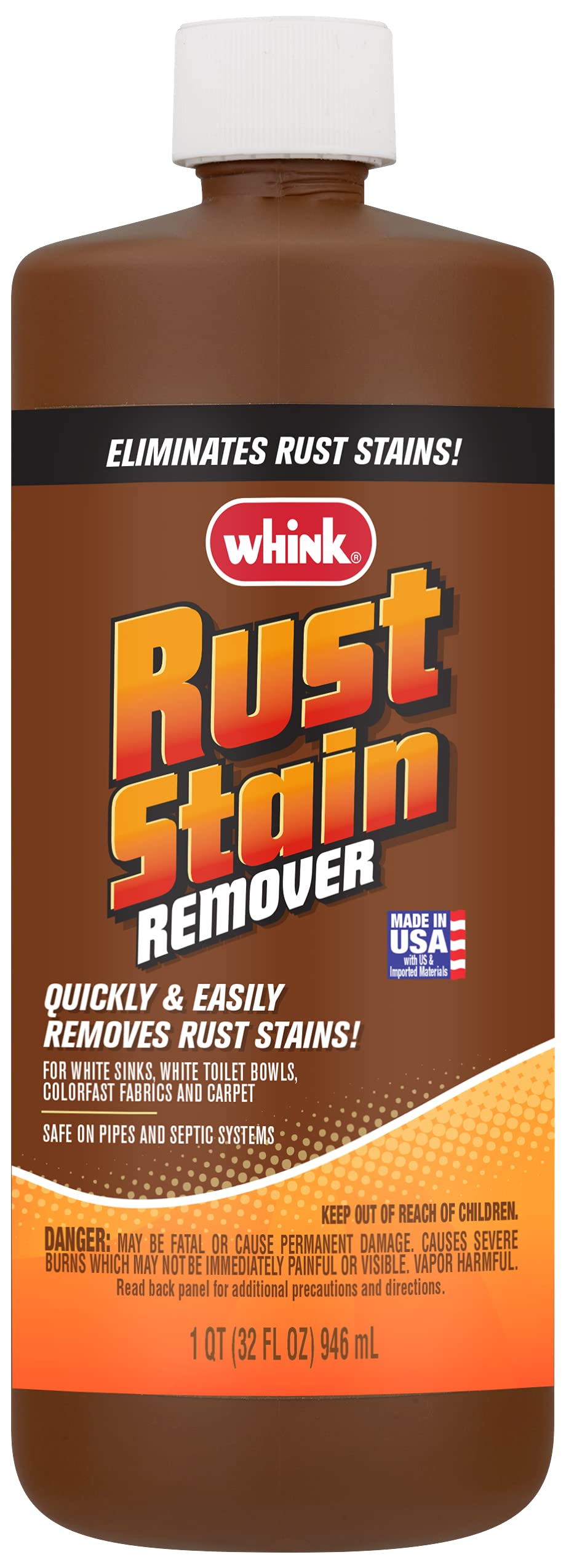Whink Rust Stain Remover, 32 oz - Effective Brown Formula for Removing Rust Stains, Safe for Home Use, Brand: Whink