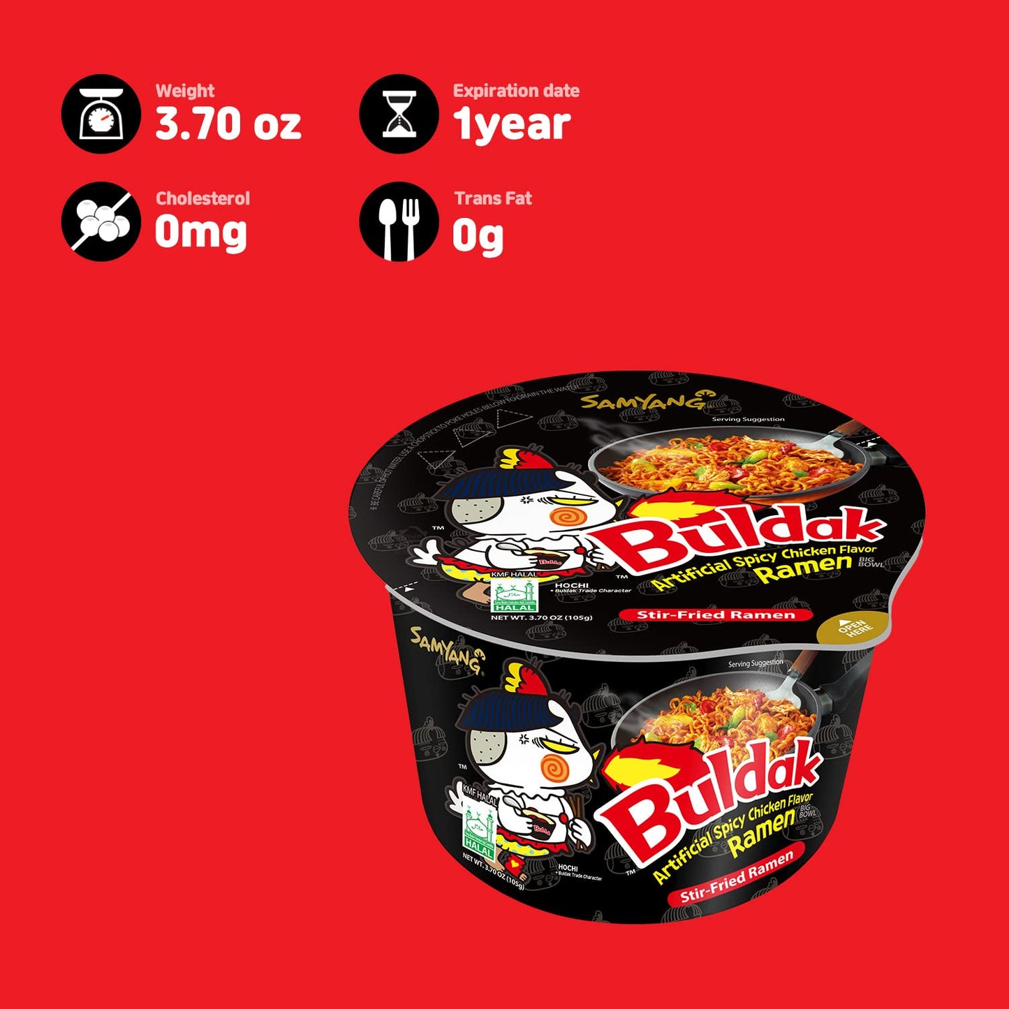 Samyang Buldak Spicy Hot Chicken Stir Fried Big Bowl Ramen (Original_Pack Of 16)