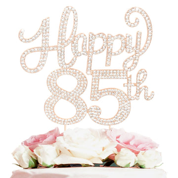 Happy 85Th Birthday Decorations,85Th Birthday Gold Rhinestone Cake Topper - Cheers To 85 Years Old Bday Party Metal Sparkly Cake