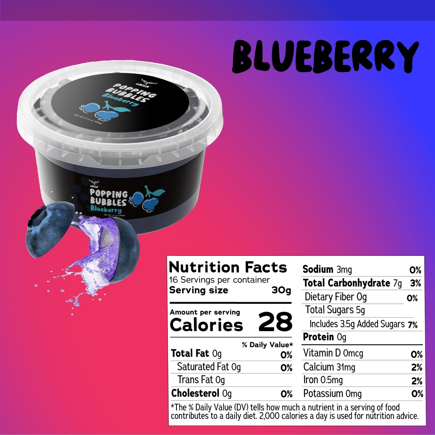 LOCCA Blueberry Popping Boba Pearls, 17 Oz (Pack of 1), Real Fruit Juice, Perfect for Bubble Tea Kits