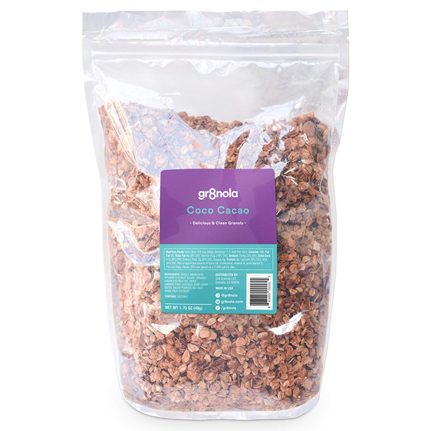 Gr8Nola Cacao Crisp - Healthy, Low Sugar, Vegan Bulk Granola Cereal - Made With Superfoods Cacao, Coconut, And Sunflower Seeds, Soy Free, Dairy Free And No Refined Sugar - 4.5Lb Resealable Bag