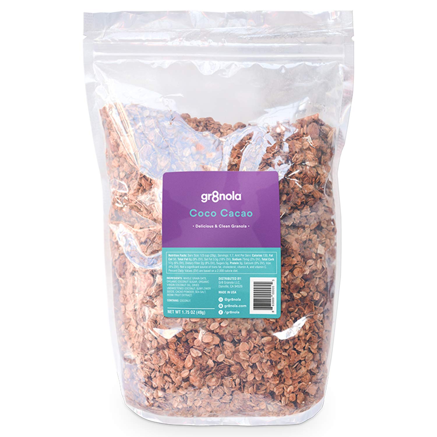 Gr8Nola Cacao Crisp - Healthy, Low Sugar, Vegan Bulk Granola Cereal - Made With Superfoods Cacao, Coconut, And Sunflower Seeds, Soy Free, Dairy Free And No Refined Sugar - 4.5Lb Resealable Bag