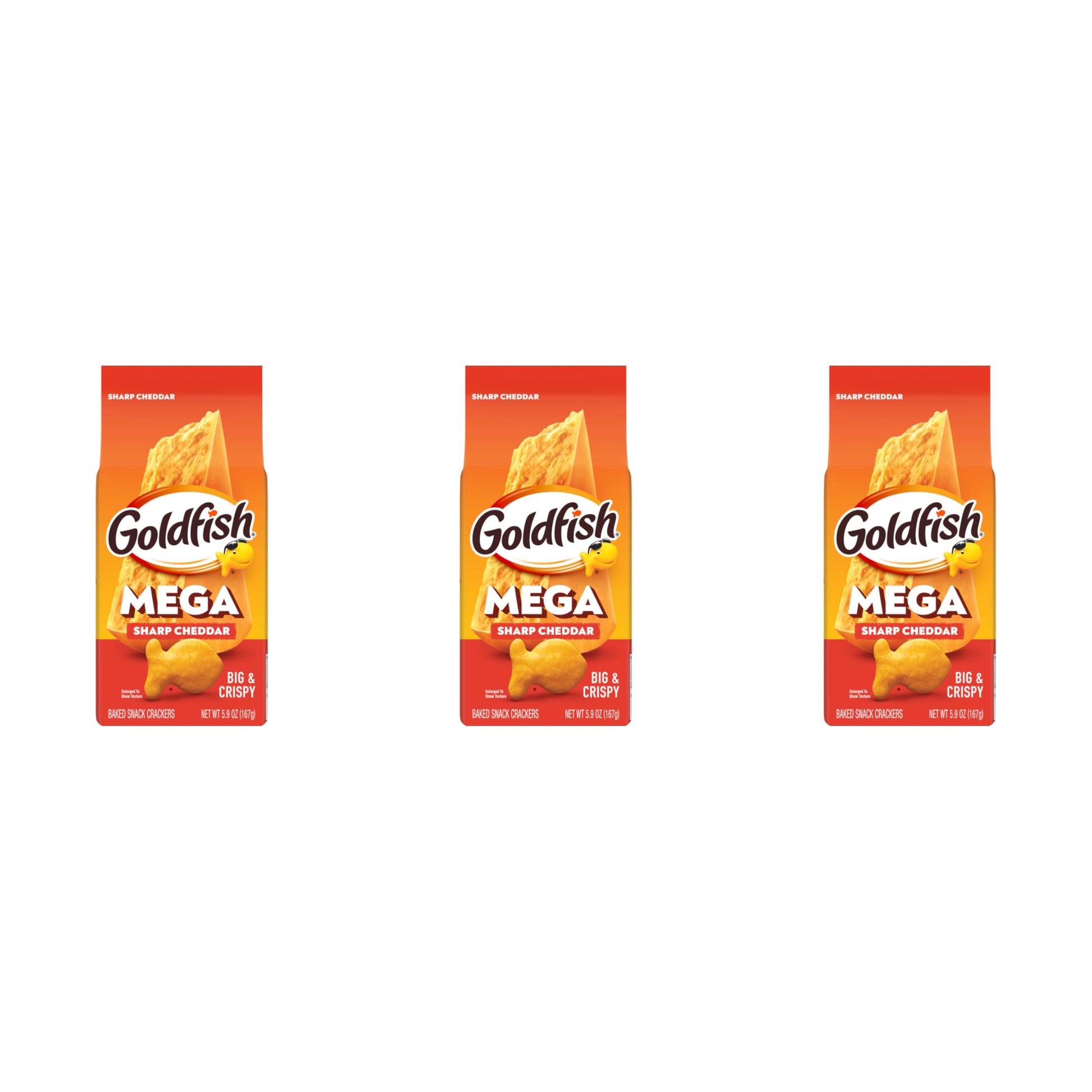 Goldfish Mega Bites, Sharp Cheddar Crackers, 5.9 Oz Bag (Pack of 3)