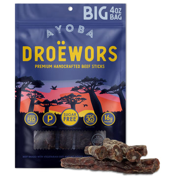 Ayoba Droewors Grass Fed Beef Paleo Sticks (4 Ounce, Pack Of 1) Keto Friendly, Air-Dried Grass Fed Beef Snack - Gluten Free, Nit