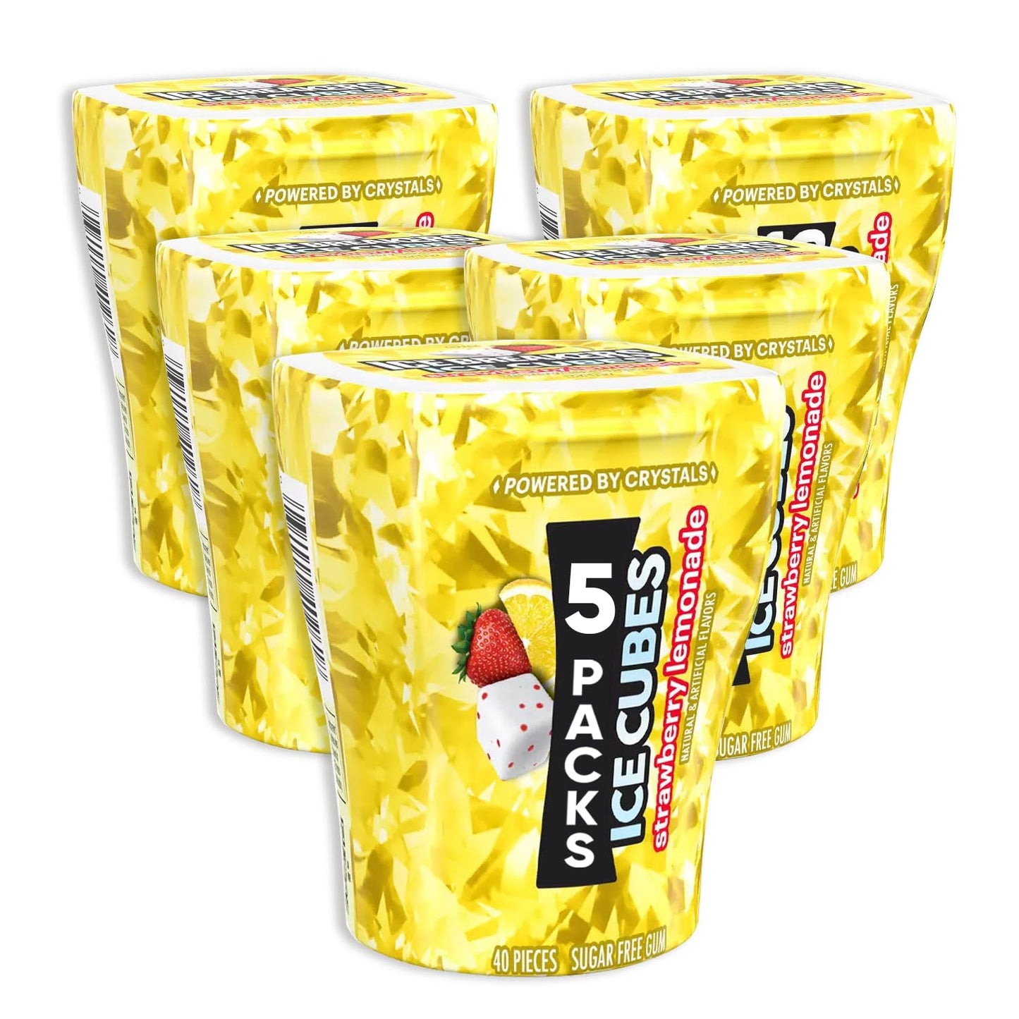 Cubes Strawberry Lemonade 3.24oz - Sugar Free Chewing Gum Bottles 40 pieces 5 packs - Perfect for Keeping in a Backpack, Car Cup