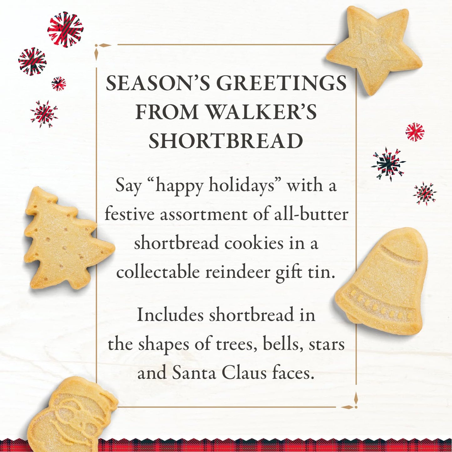 Walkers Assorted Shortbread Cookies in Festive Shapes - Reindeer Shortbread Cookie Tin (8.8 oz) - Includes Christmas Tree, Bell,
