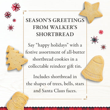 Walkers Assorted Shortbread Cookies in Festive Shapes - Reindeer Shortbread Cookie Tin (8.8 oz) - Includes Christmas Tree, Bell,