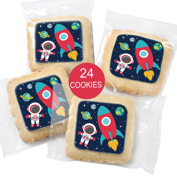 Space Themed Cookies Individually Wrapped Bulk | Outer Space Astronaut Planets Rocketship | Party Favors 24 Pack For Kids Birthd