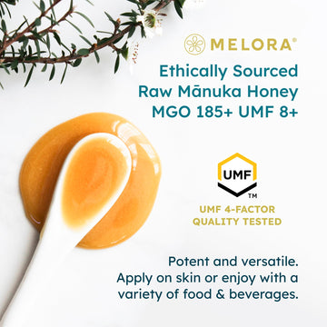 Melora Manuka Honey New Zealand Raw Honey | Pure, Unfiltered, Unpasteurized Honey | Organic Squeeze Bottle | Umf 8+ | Mgo 185+ |