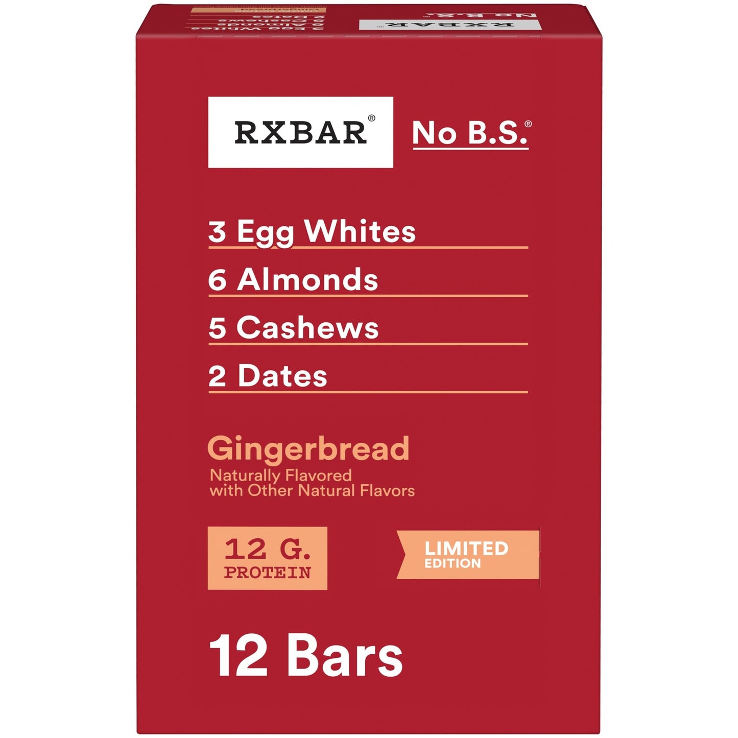 RXBAR Protein Bars, Gingerbread Flavor, 1.83 oz (Pack of 12), Model RXF013