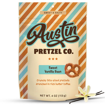 Vanilla Bean Flavor Pretzels - 4 Oz Gourmet Snack, Crunchy Bite-Sized Treats with Rich Butter Toffee Coating - Perfect for Shari
