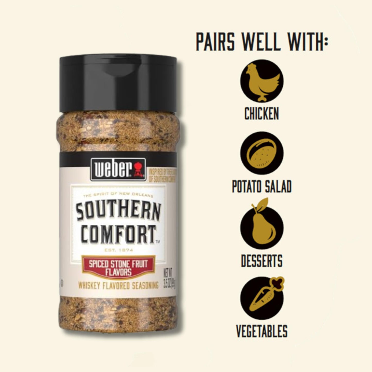 Weber BBQ Seasoning, Southern Comfort spirit-inspired flavor Flavor, 3.5 oz, Model 1165026