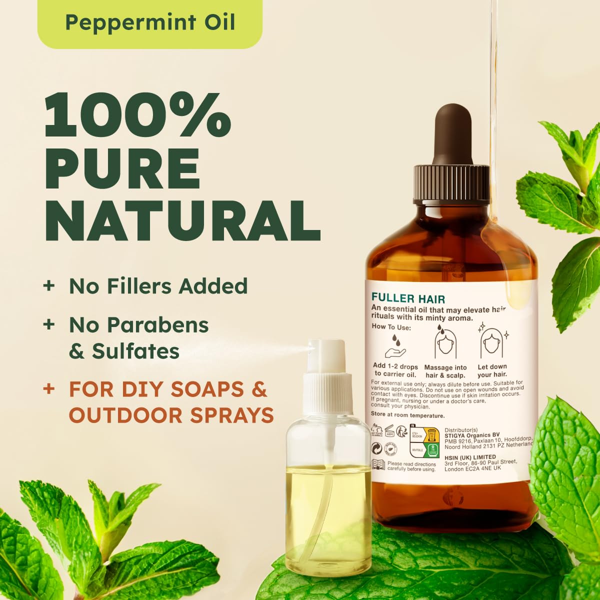 Kukka Peppermint Oil For Hair & Skin - 100% Natural Mint Essential Oils - Premium Grade Natural Peppermint Essential Oil For Dif