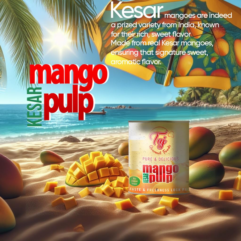 Taj Kesar Natural Mango Pulp | No Added Sugar | 30-Ounce (850G)