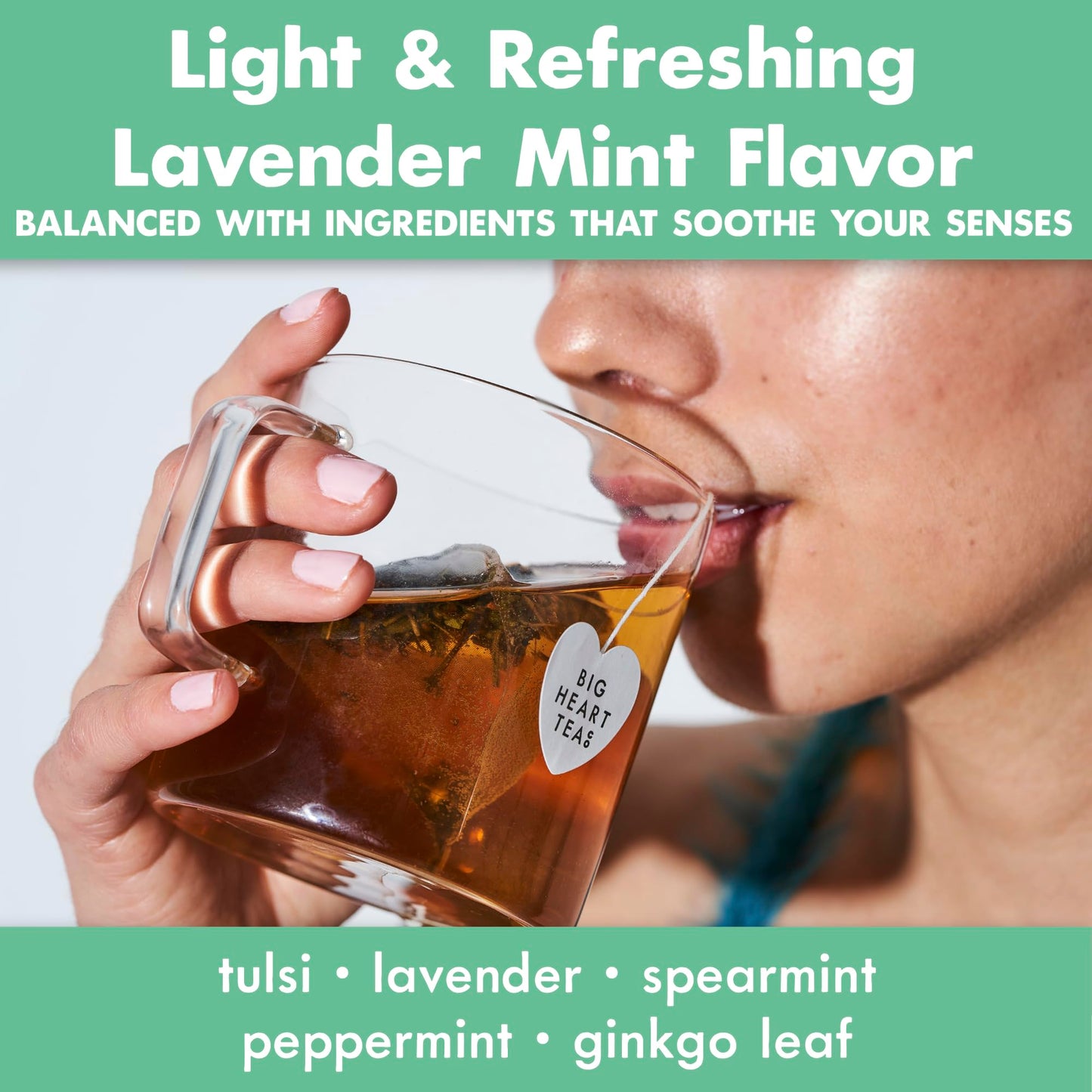 Big Heart Tea Co. Tea Bags - Royal Treatmint Lavender Mint - Organic Herbal Decaf - 10 Zero Plastic Sachets