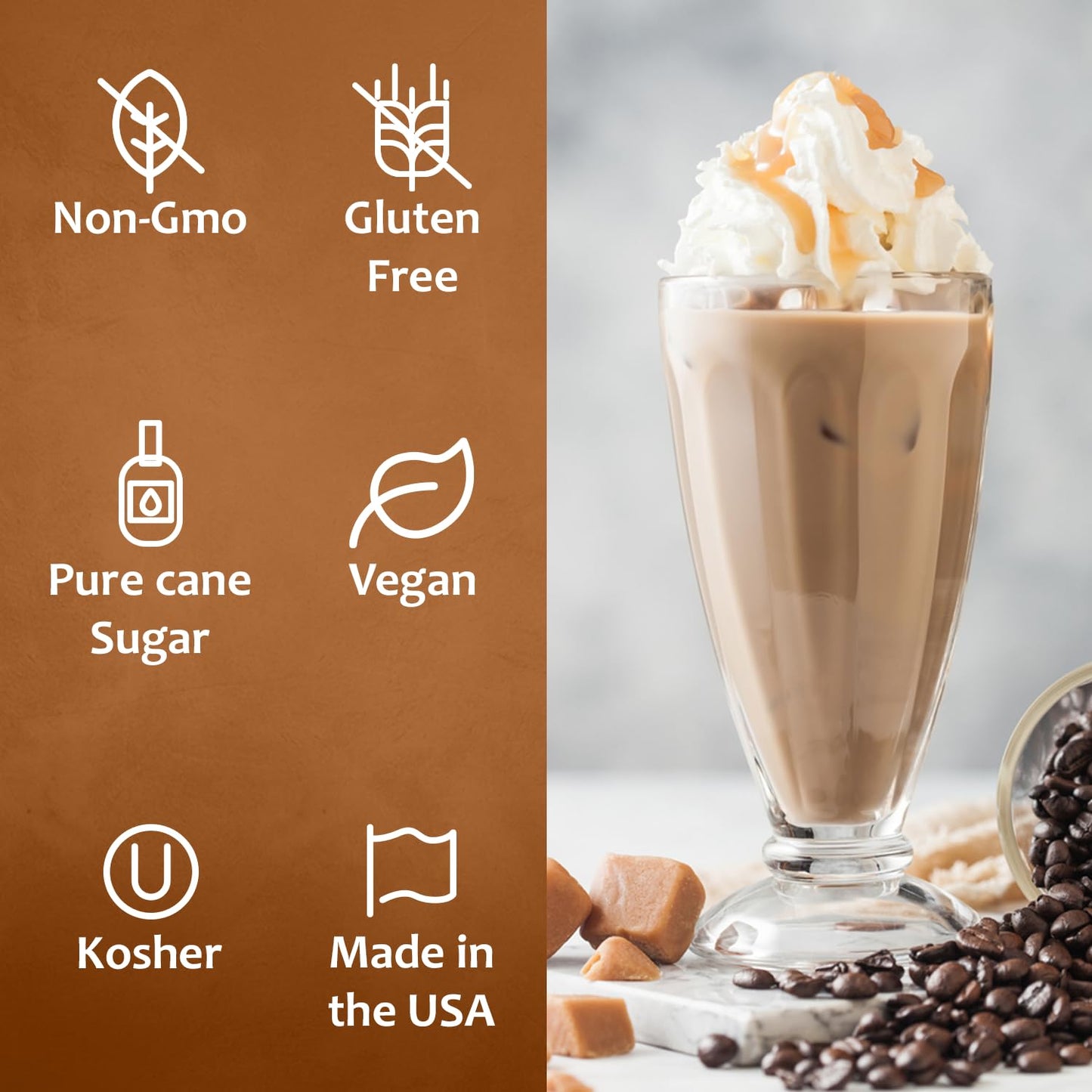 Syruvia Caramel Syrup For Coffee With Syrup Pump Dispenser, Flavored Coffee Syrup Great For Coffee, Shakes, Smoothies And Cockta