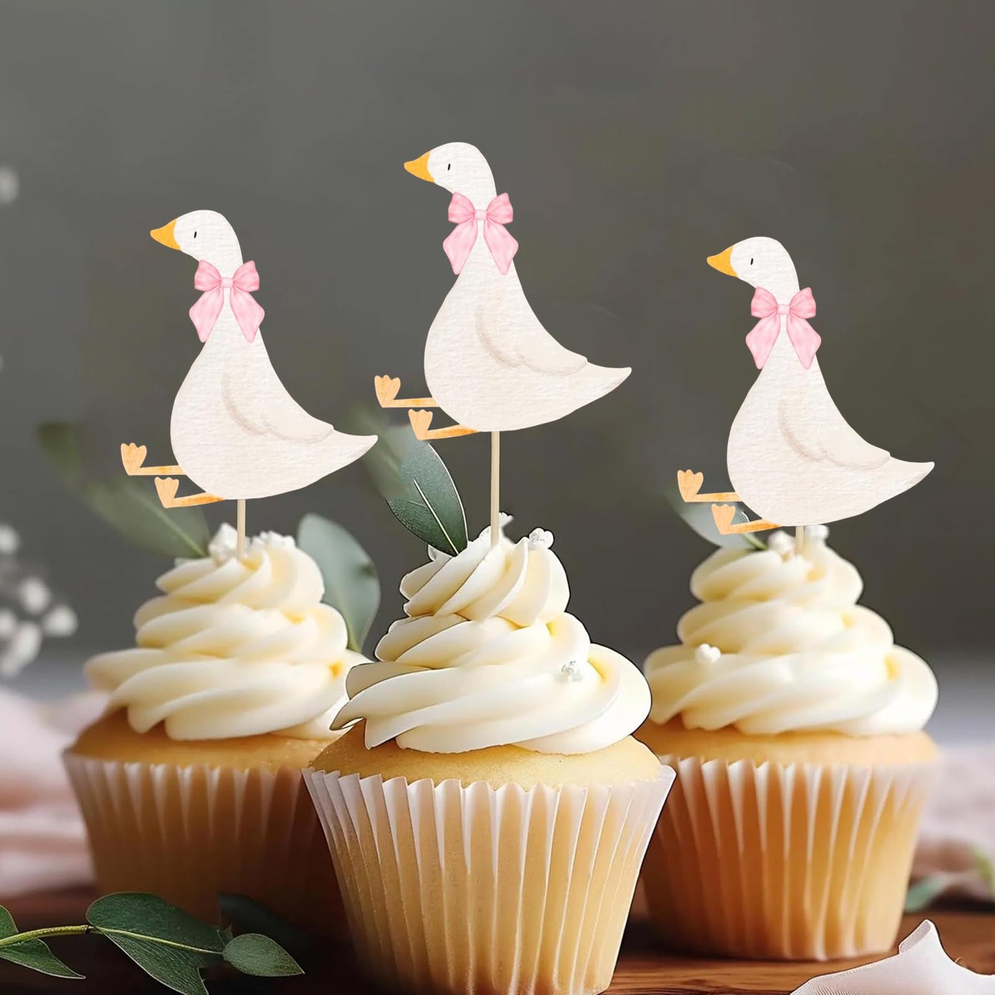 30 Pcs Silly Goose Cupcake Toppers Birthday White Goose Baby Shower Theme Decorations Party Supplies For Cake Decorations Birthday Party Supplies