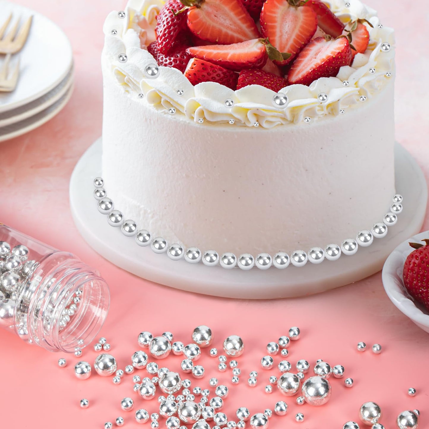 Twisweet Silver Pearl Sprinkles for Cake Decorating, Edible Sugar Pearls for Baking, Mix Size, Cake Topper Cupcake Cookie Ice Cr