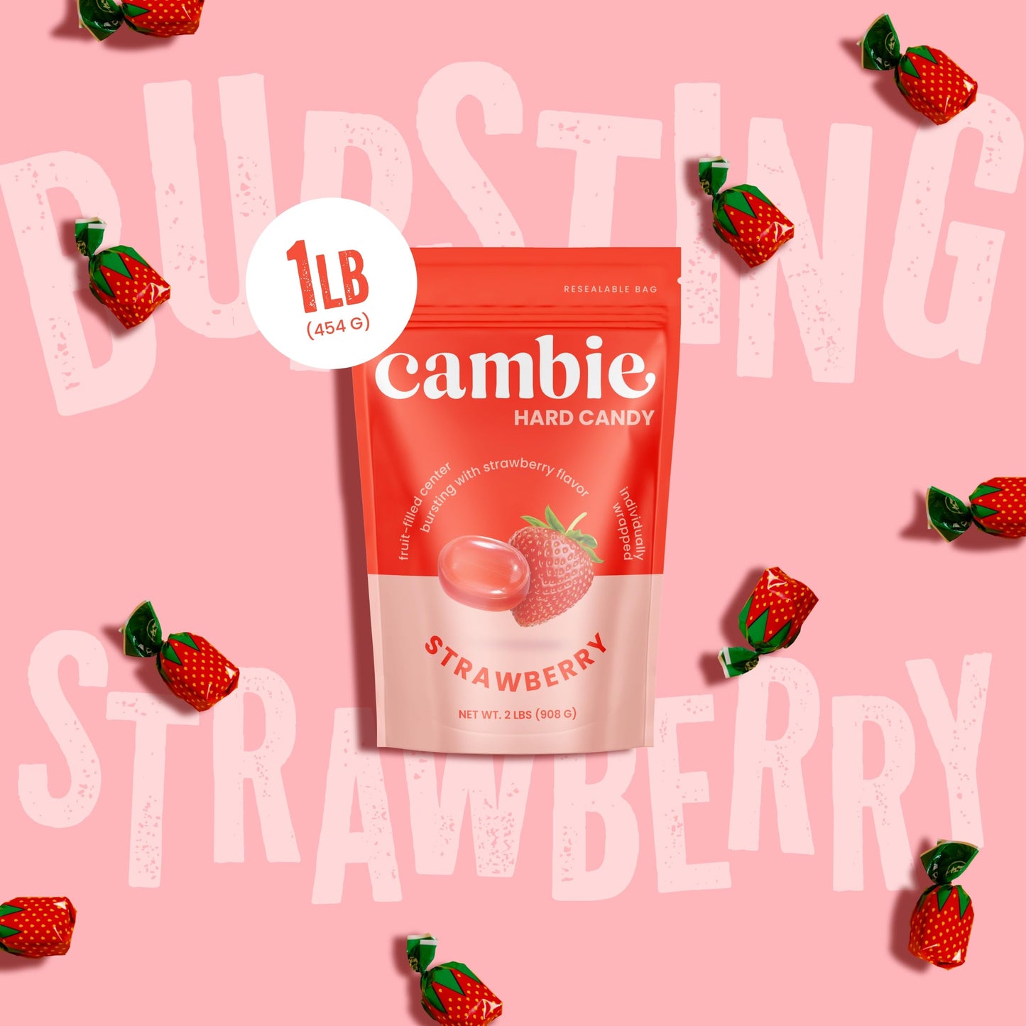 Strawberry Hard Candy Individually Wrapped by Cambie  1 lb of Strawberry Candy with a Deliciously Sweet Hard Exterior with a Soft  Fruit-Filled Center