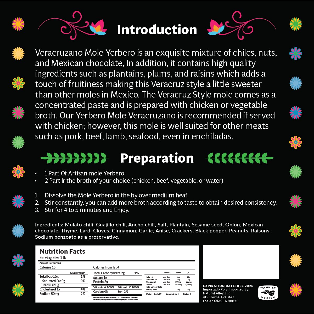 YERBERO Authentic Artisan Mole Xico - Sweet & Spicy, 16 oz, All Natural, No Additives, Imported from Veracruz, Mexico