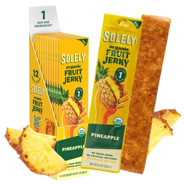Solely - Organic Pineapple Fruit Jerky - 12 Individually Wrapped Fruit Strips - Fruit Leather Made From Dried Fruit - Healthy Sn