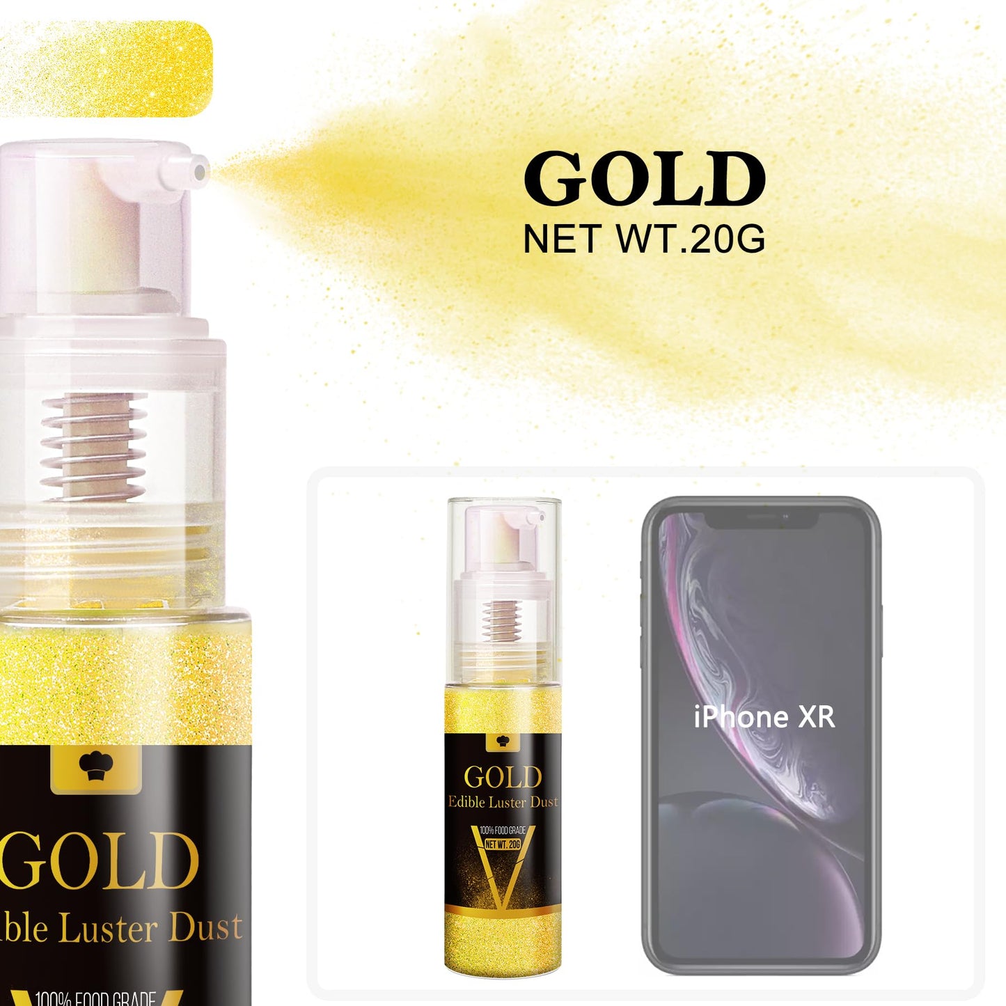 Vividye Edible Glitter Spray - Luster Dust Powder for Baking & Drinks, 20g, Gold