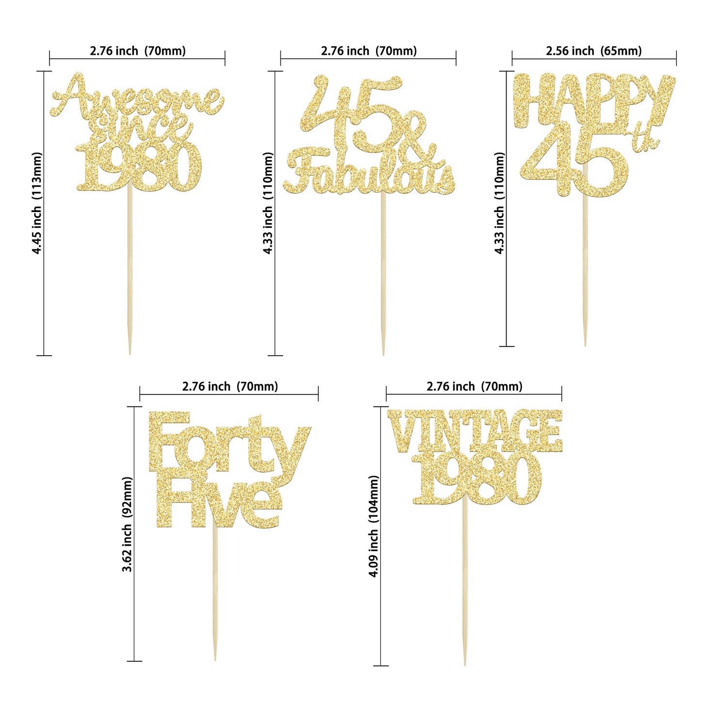 Gyufise 30Pcs Gold Glitter 45Th Birthday Cupcake Toppers Vintage 1978 Awesome Since 1978 45 Fabulous Cupcake Picks 45Th Birthday