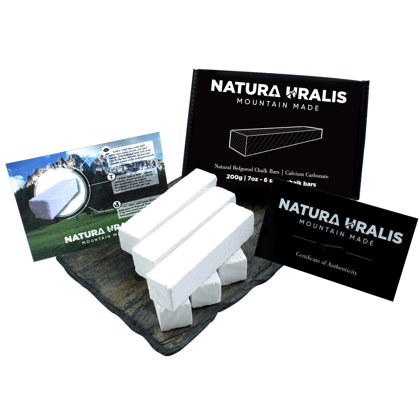 Natura Uralis Sawn Chalk - 7 oz White Chalk Bars, 6 Sticks, Velvety Texture, ASMR Sensation, Model NU-BB