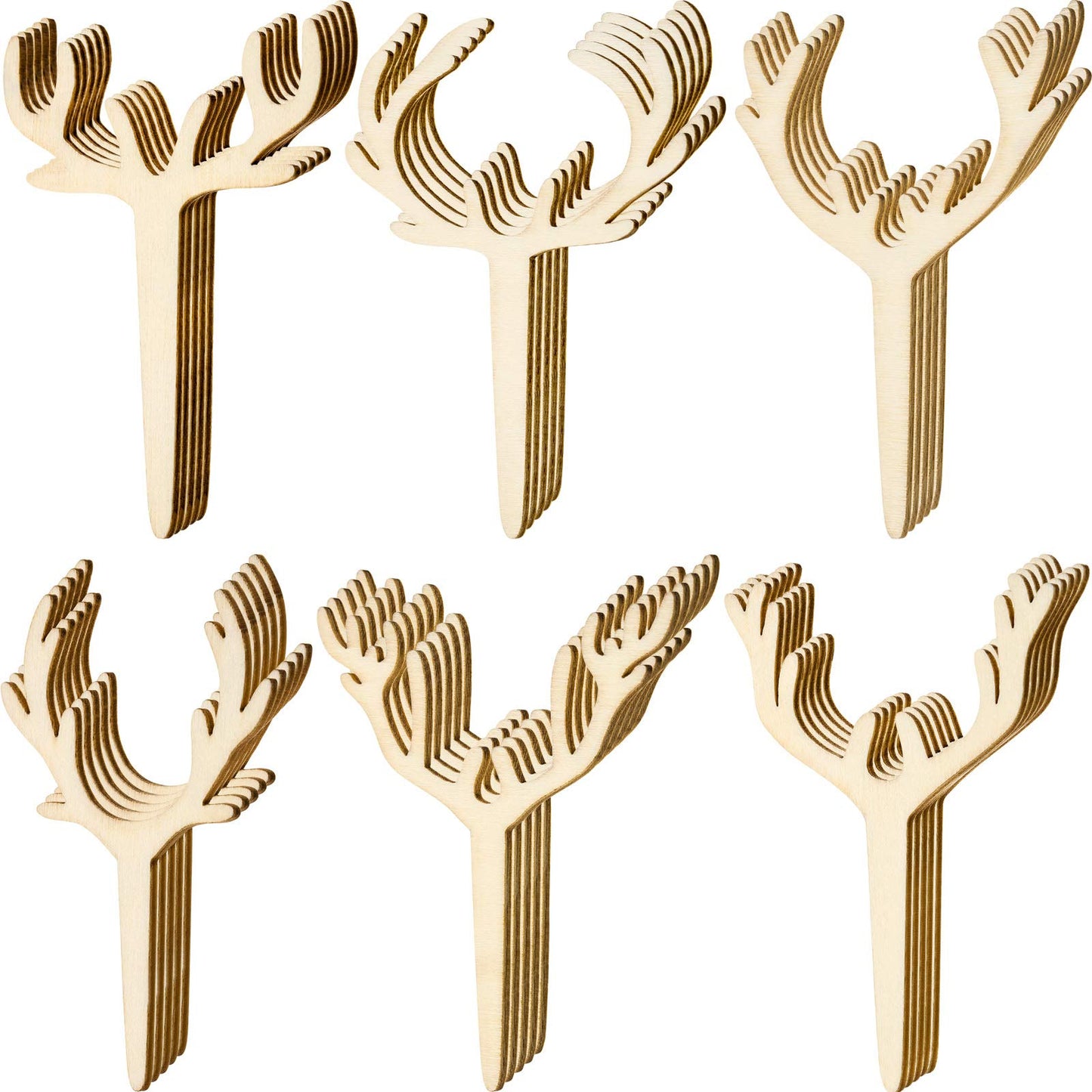 30 Pieces Antler Cupcake Toppers Wooden Reindeer Cake Topper Christmas Deer Cake Picks For Baby Shower Wedding Hunting Rustic Bi