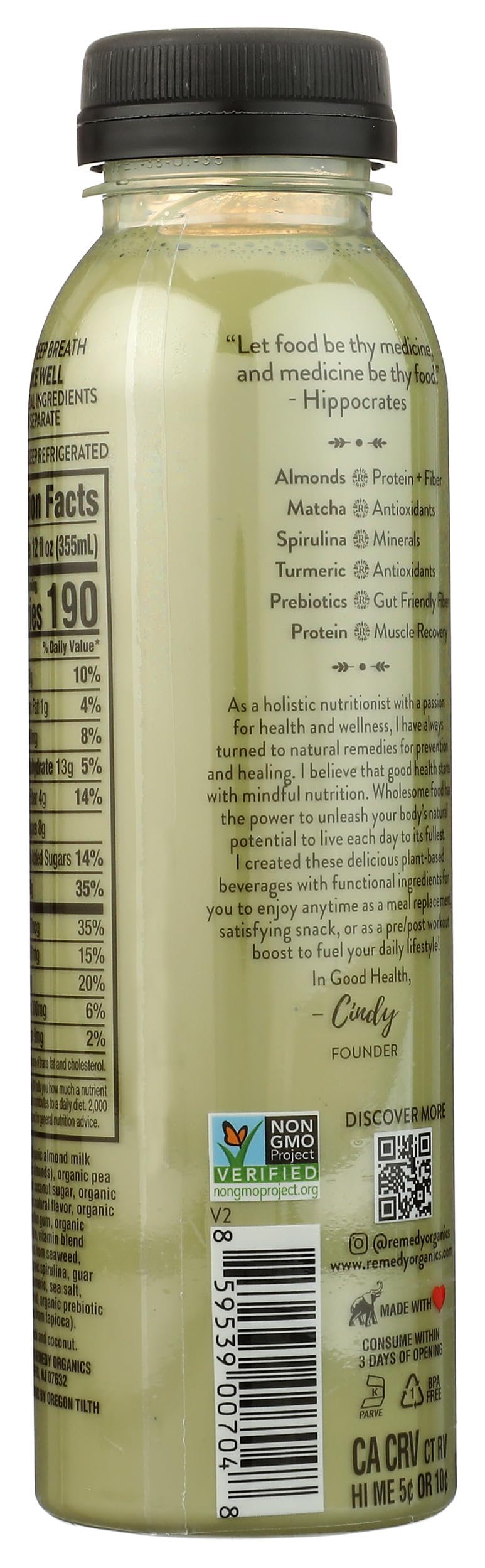 Remedy Organics Protein | Matcha Fuel 12 FL Oz | Plant Based Protein Shakes, Ready To Drink | Organic, Gluten Free, Dairy Free,