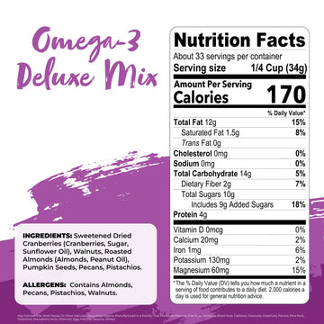 Natures Garden Omega 3 Deluxe Mix - Healthy Trail Mix, Power Up, Heart Healthy, Gluten Free, Cholesterol Free, Sodium Free, No