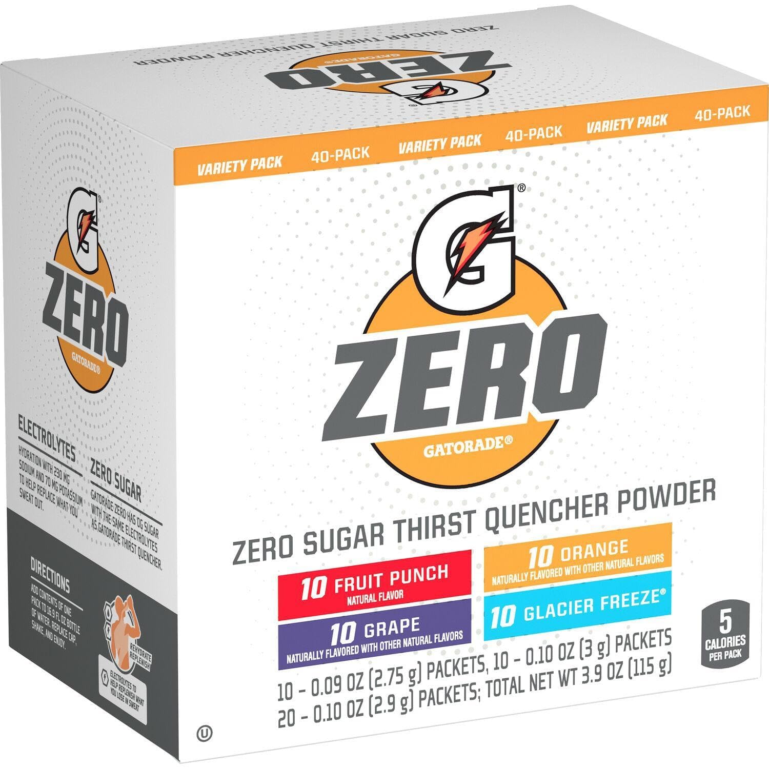 Gatorade G Zero Powder Variety Pack - Sugar-Free Hydration - 40 Count (Pack of 1)