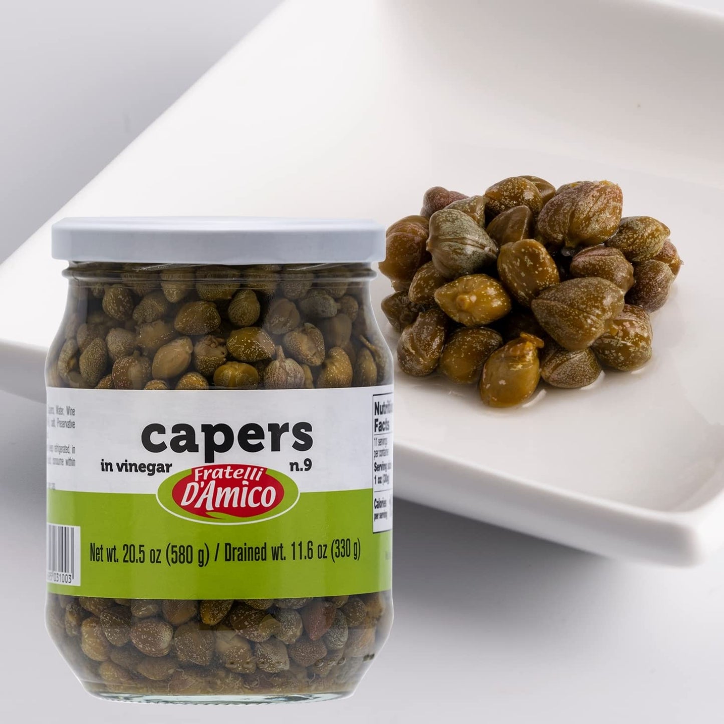 Capers, #9, Premium Quality Italian Capers In Brine, Jar, 20.5Oz,Non-Gmo, Product Of Italy, Fratelli D'Amico (20.5Oz)