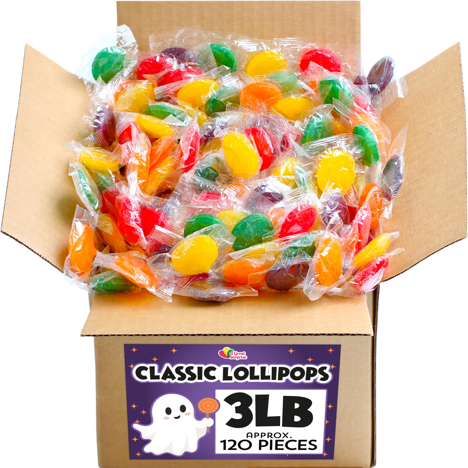 Classic Lollipops - 3 Pounds - Halloween Lollipops - Flat Lollipops Individually Wrapped - Round Bulk Lollipops For Kids, Doctor
