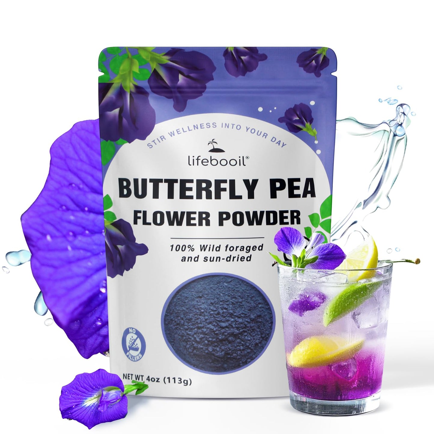Butterfly Pea Flower Powder 4oz | Natural Blue Food Coloring for Drinks, Baking, Smoothies | Vegan, Non-GMO, Gluten-Free, No Add