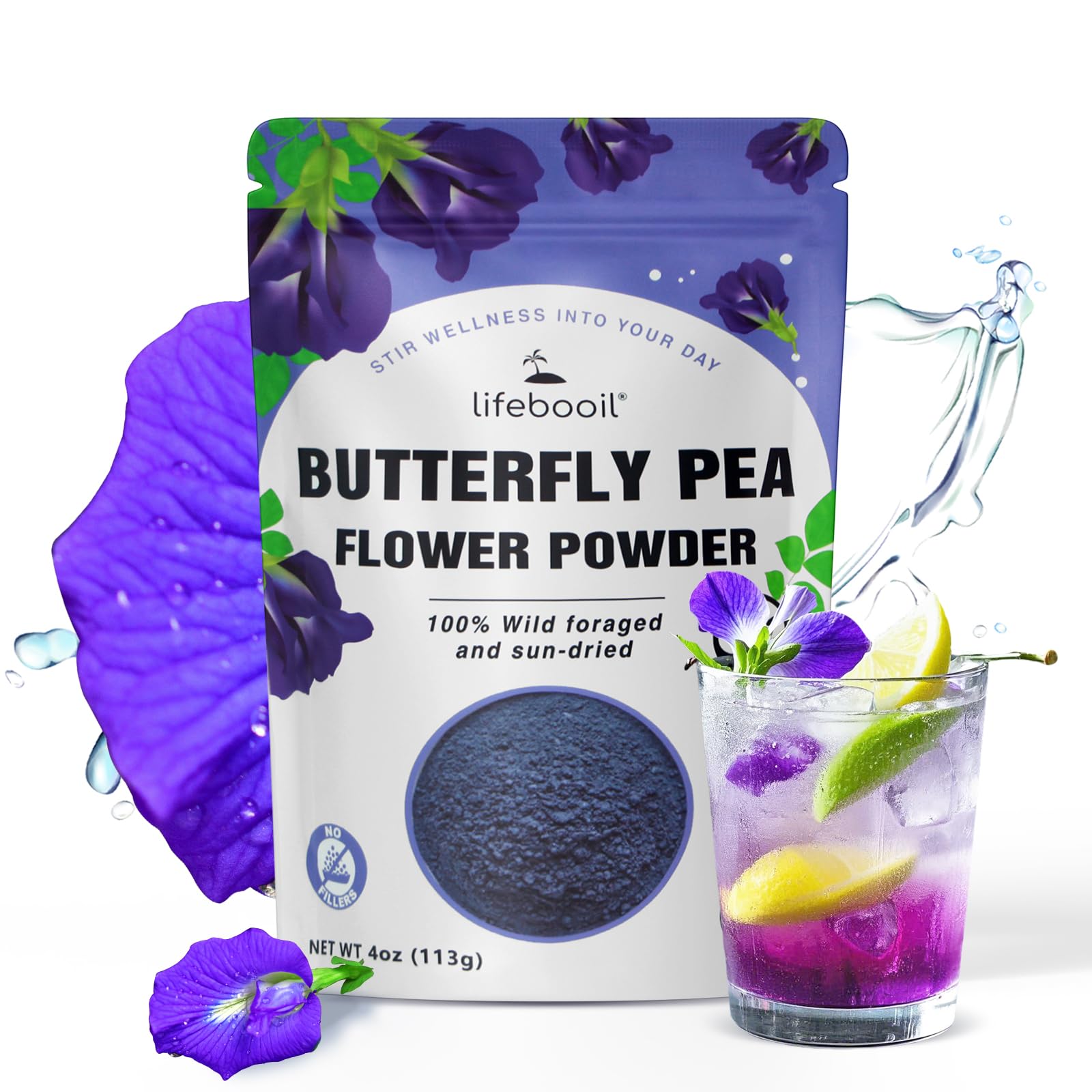 Butterfly Pea Flower Powder 4oz | Natural Blue Food Coloring for Drinks, Baking, Smoothies | Vegan, Non-GMO, Gluten-Free, No Add