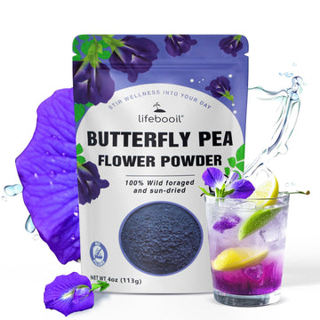 Butterfly Pea Flower Powder 4oz | Natural Blue Food Coloring for Drinks, Baking, Smoothies | Vegan, Non-GMO, Gluten-Free, No Add