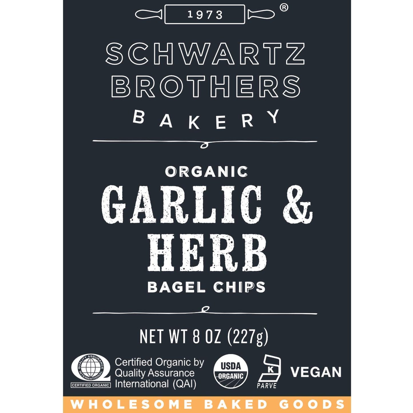 SCHWARTZ BROTHERS BAKERY Bagel Chips, Garlic & Herb, Organic, Vegan, 8oz Container, Pack of 4