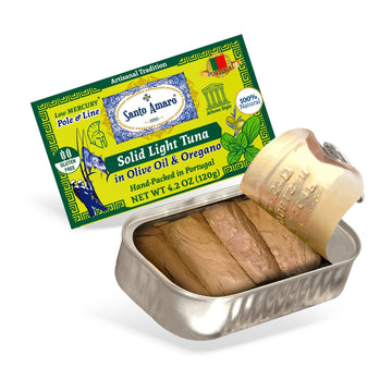 Santo Amaro Artisanal Wild Tuna Fillets in Olive Oil & Oregano, 4.2 oz (Pack of 3), Pole & Line Caught, 22g Protein, Keto
