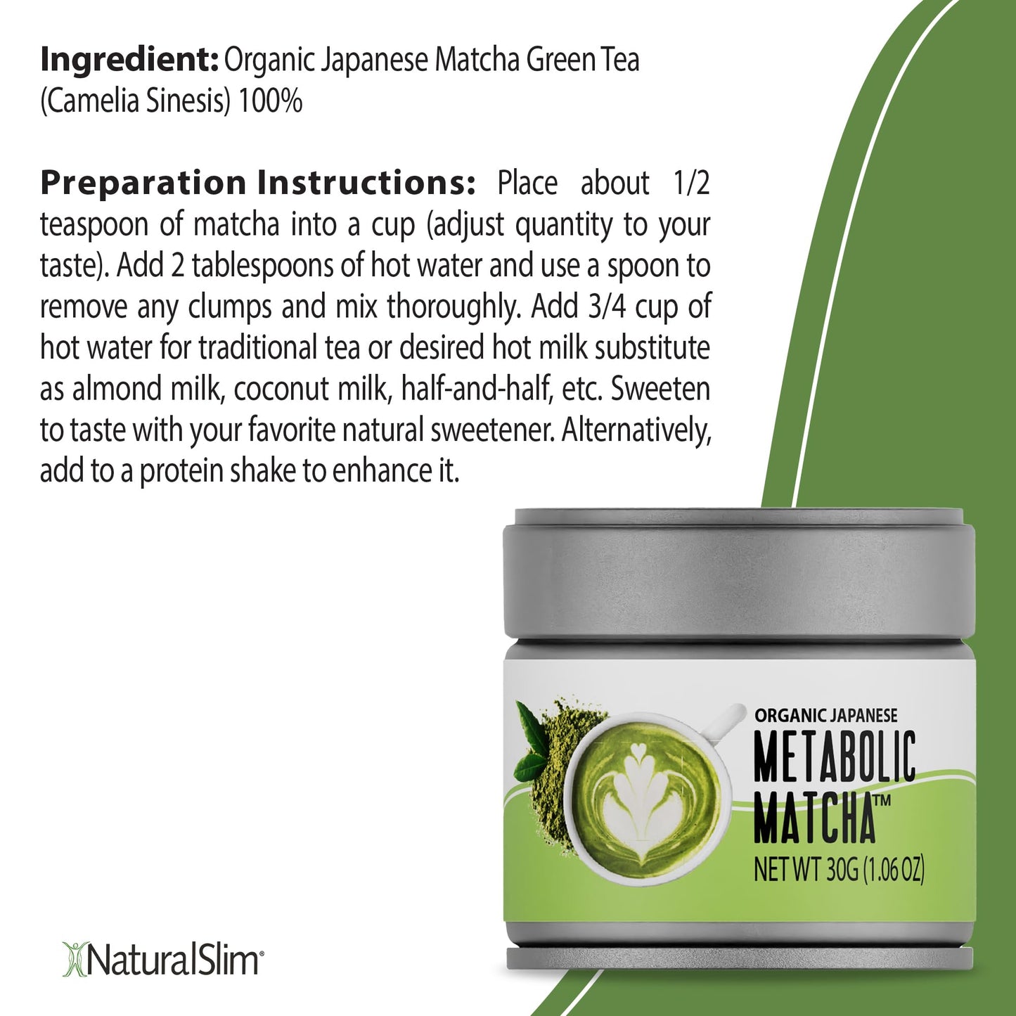 Naturalslim Metabolic Organic Matcha Powder Authentic Japanese Matcha Green Tea Powder - Antioxidant & Anti-Aging Pure Matcha Gr