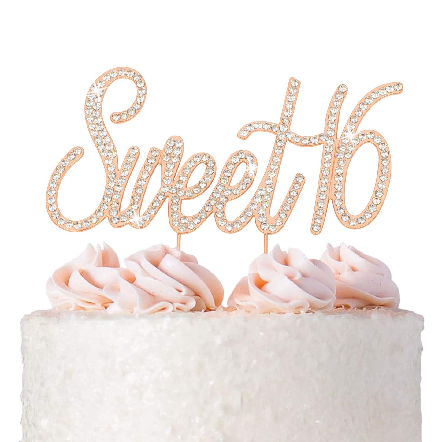 Crystal Creations 16 Cake Topper - Premium Metal Rose Gold Decoration - 1 Count