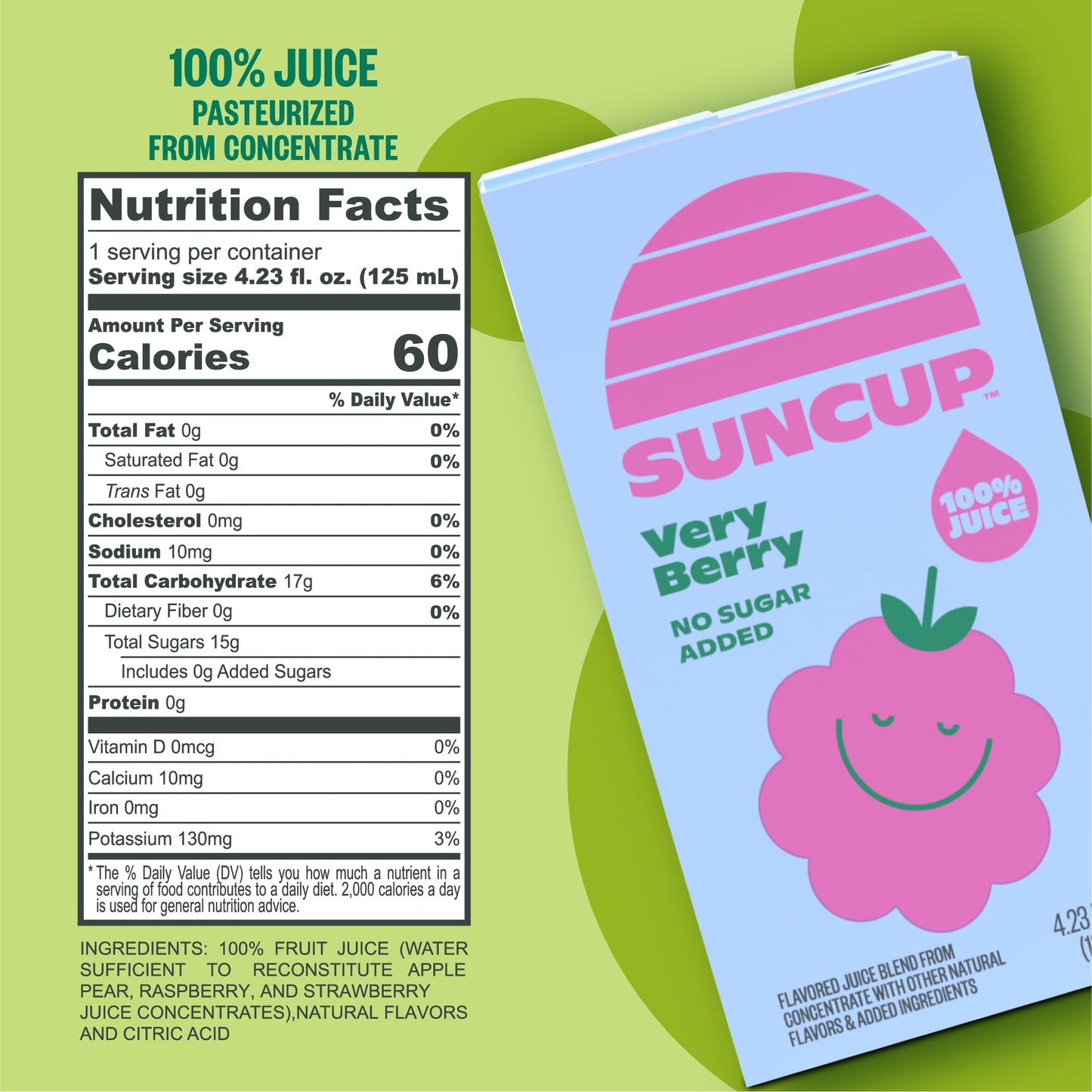 SunCup Juice - Very Berry (40 Pack) 4.23 oz Juice Box with Straw | 100% Very Berry Blend for Kids, Bulk Pack for School Lunches,