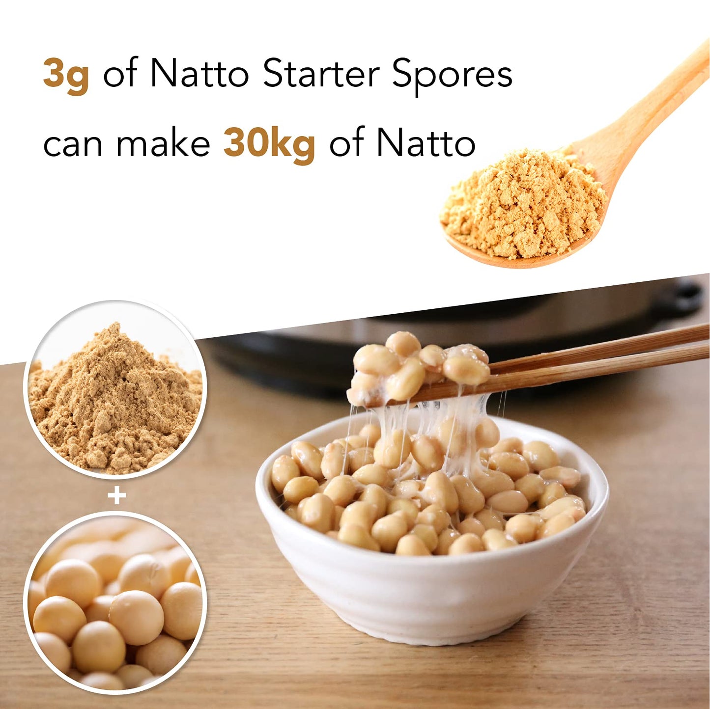 Kawashimaya Natto Starter Spores Powder 0.1 Oz (3G), Can Make Up To 10-30Kg Natto, 100% Made From Organic Soybean Extract, Made