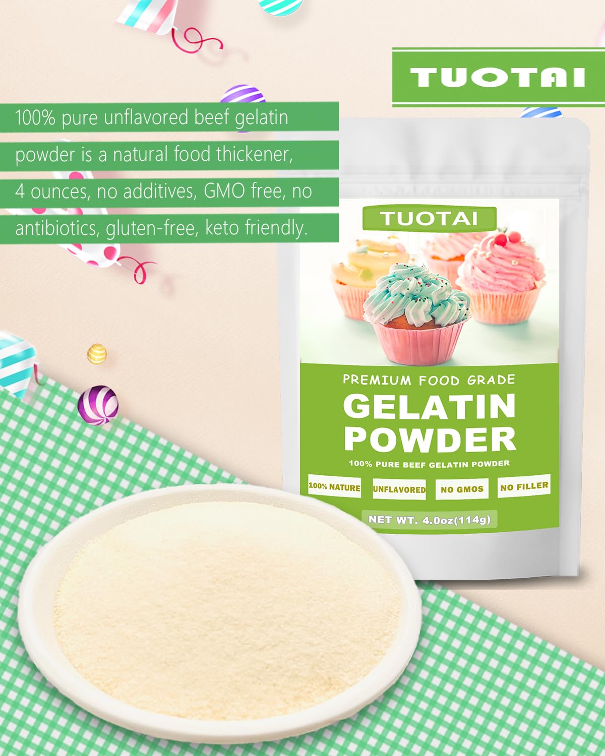 TUOTAI Unflavored Gelatin Powder Food Grade for Baking 4 Ounces