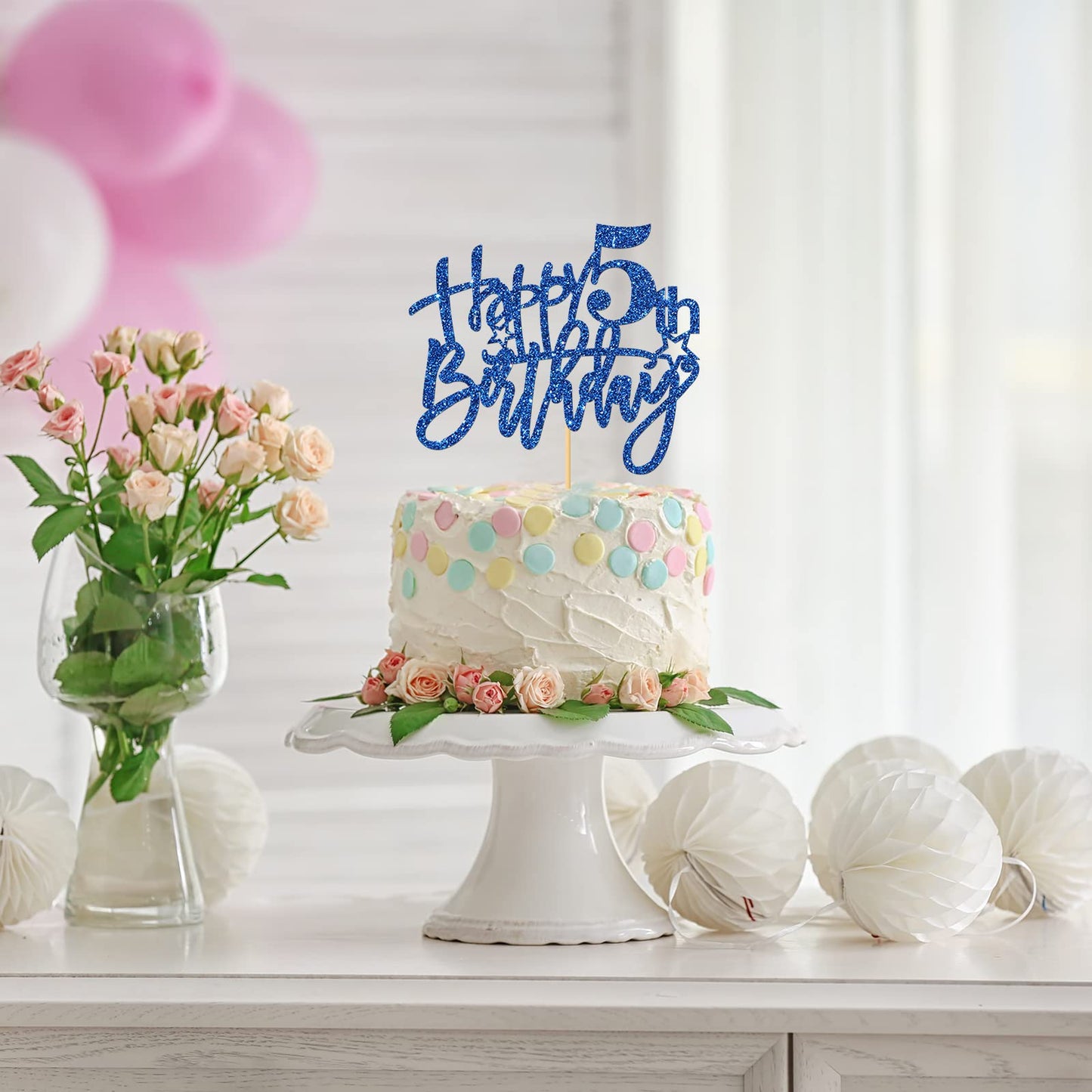 Roadsea Happy 5Th Birthday Cake Topper - Kid Girl Boy Five Years Old Birthday Cake Supplies - 5Th Birthday Party Decorations - B