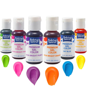 Bakery Crafts Premium Gel Neon Food Coloring 6 Bottle Assortment, 3.6 Fl Oz, Bright Edible Color For Baking And Decorating, Highly Concentrated, Yellow, Orange, Purple, Blue, Pink, Green - 6 X 0.6Fl