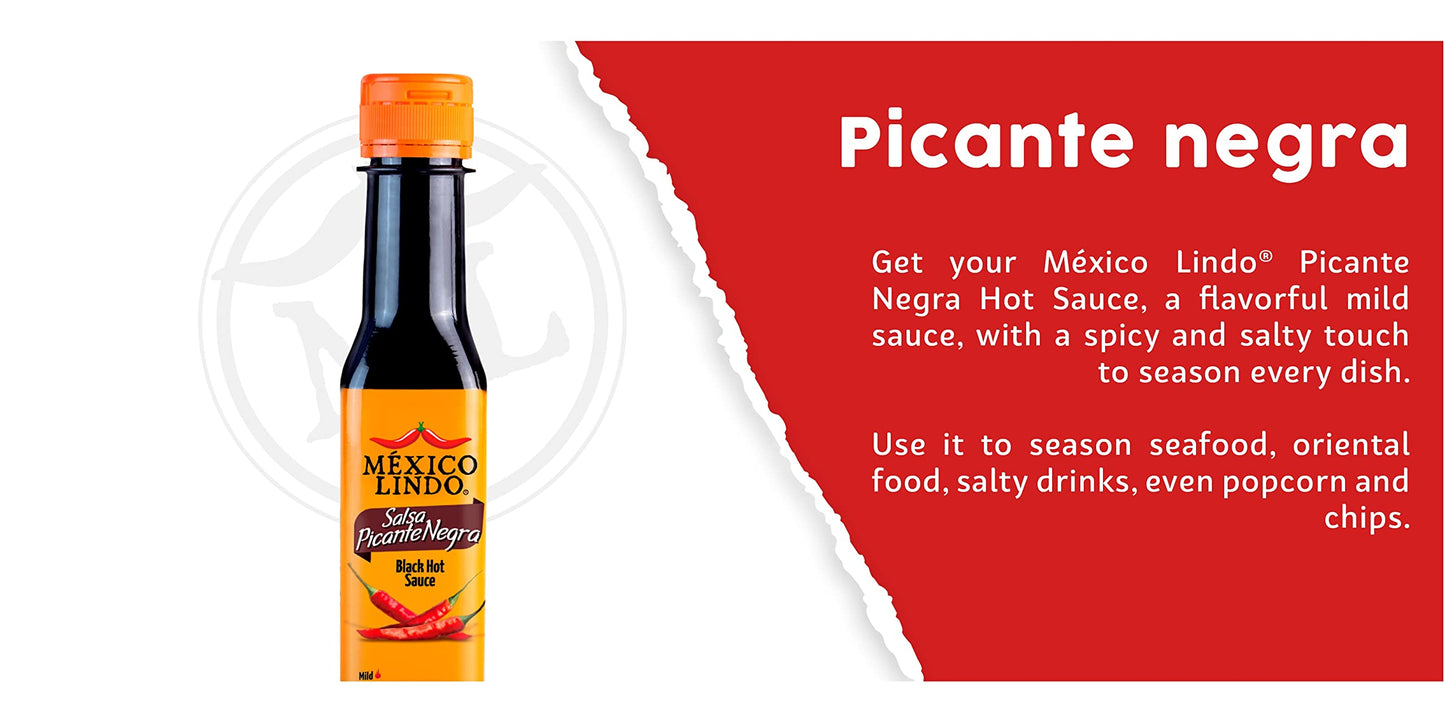 Mexico Lindo Picante Negra Hot Sauce, Light & Spicy, 8,400 Scoville, 5 Fl Oz (Pack of 3) - Perfect for Asian Food, Seafood & Meat