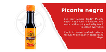 Mexico Lindo Picante Negra Hot Sauce | Light & Spicy | 8,400 Scoville Level | Great with Asian Food, Seafood & Meat | 5 Fl Oz Bo