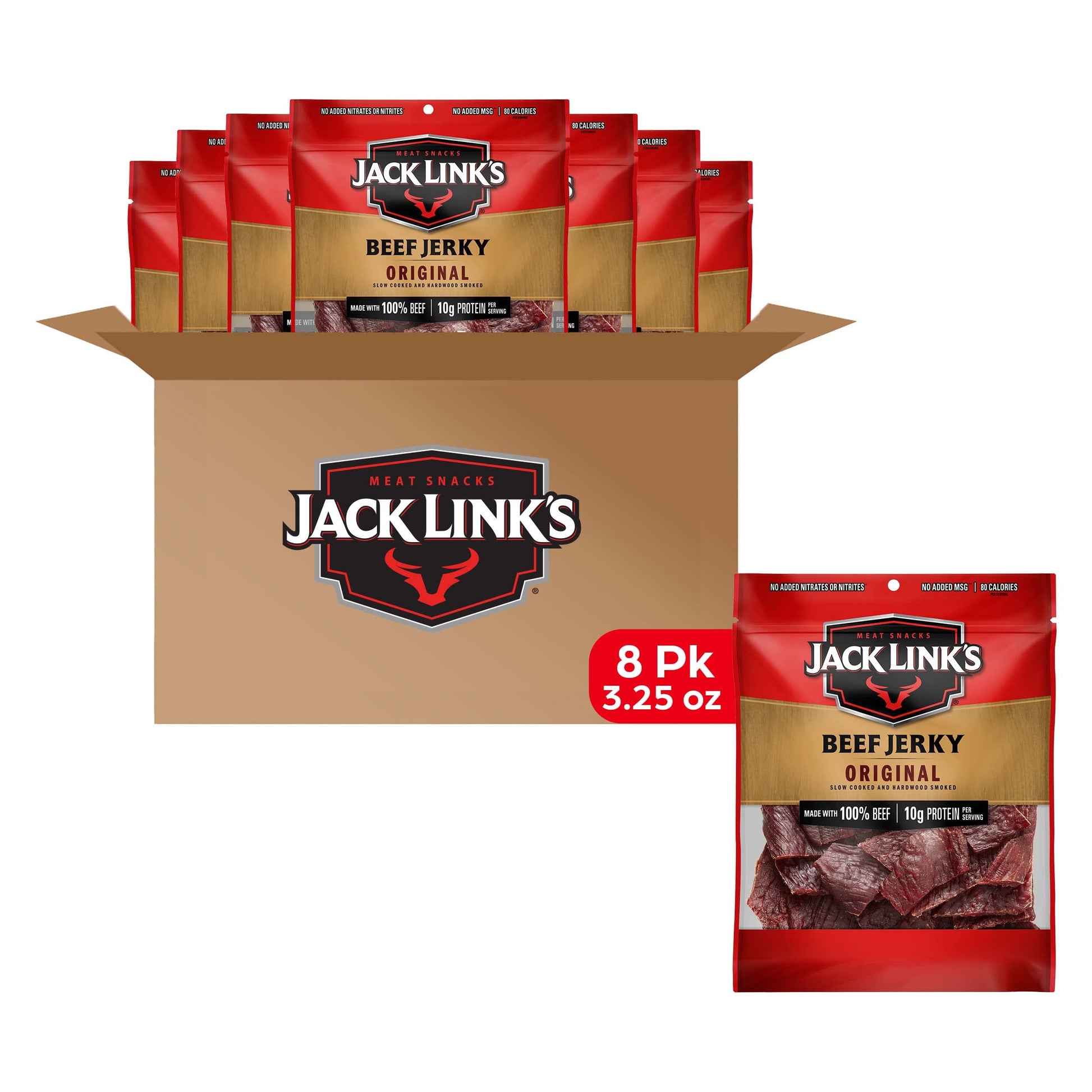 Jack Link'S Beef Jerky, Original - Flavorful Meat Snack For Break Rooms, 10G Protein And 80 Calories, Made With 100% Beef - No A