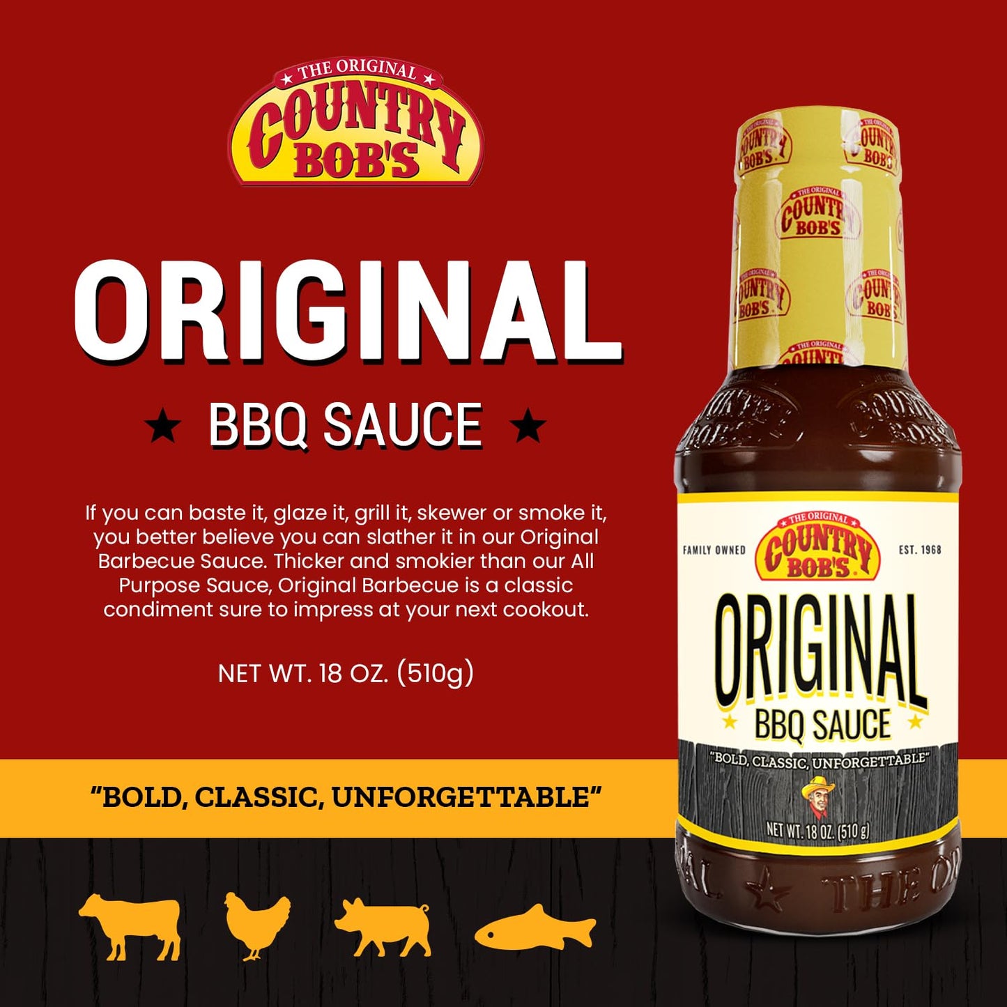 Country Bobs Barbecue Sauce, Sweet & Savory, Gluten-Free, 18 oz, Pack of 1